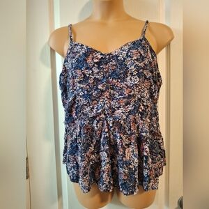 Maurices 1X Floral Navy and Pink Spaghetti-Strap Women's Top
